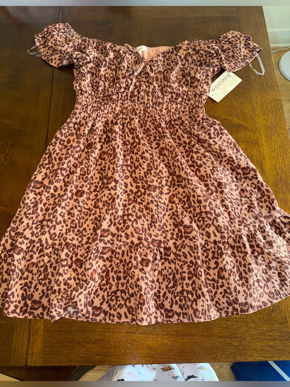 Rewind Pink Leopard Smocked Casual Dress